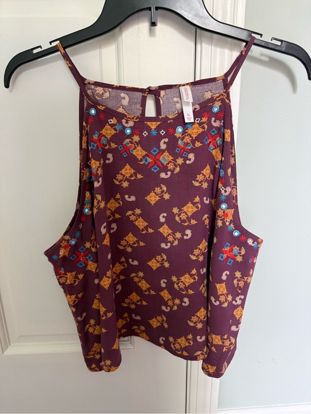 Xhilaration Maroon Boho Print Spaghetti-Strap Cami